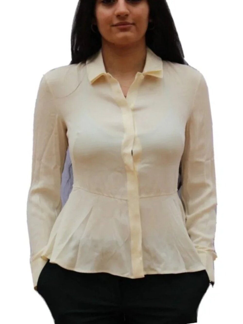 $850 Salvatore Ferragamo Silk Button Up Blouse Dress Shirt Off-White Size 40,44